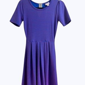 LuLaRoe Amelia Fit & Flare Striped Dress Exposed Zipper & Pockets